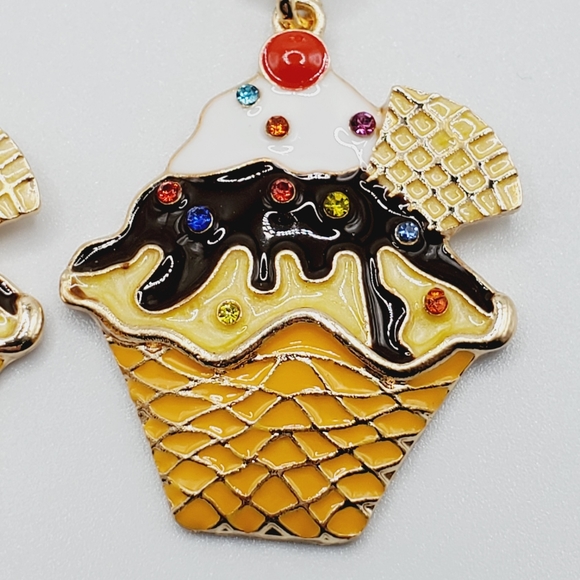 Ice cream sundae stud dangle earrings statement big 3D gold crystals sparkle new - Picture 4 of 8